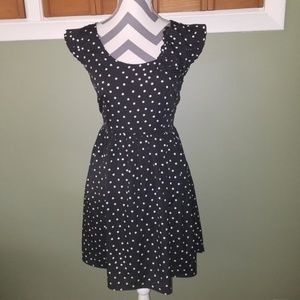 Elle Black and White Polka Dot Mini Dress fit and flare size Small floral detail